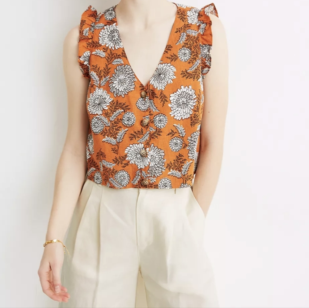 Madewell Linen Blend Ruffle Tank